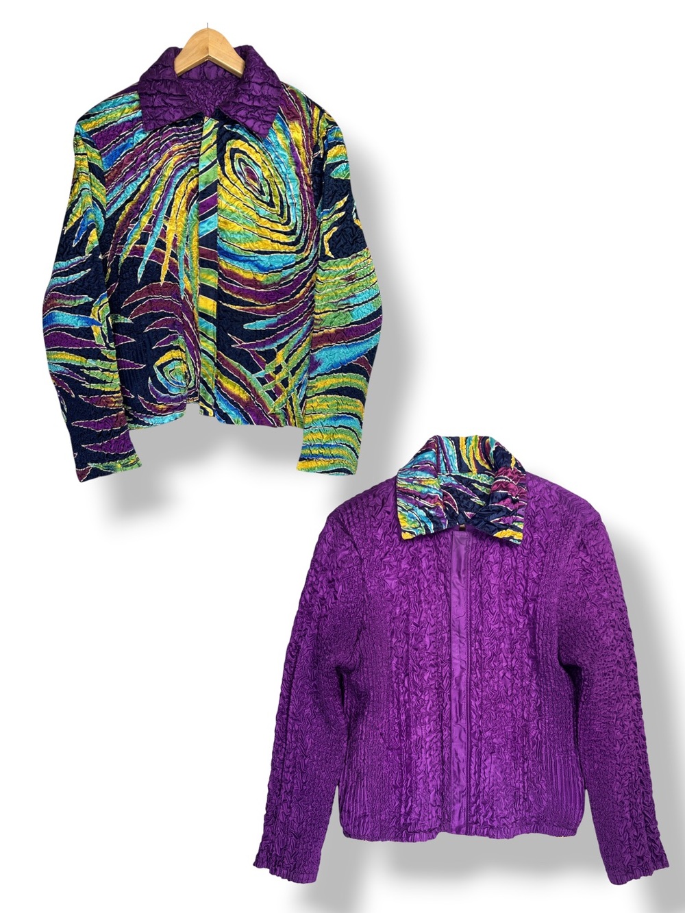 4/$20 Reversible Purple Abstract Print Crinkle Zip Front Jacket XL